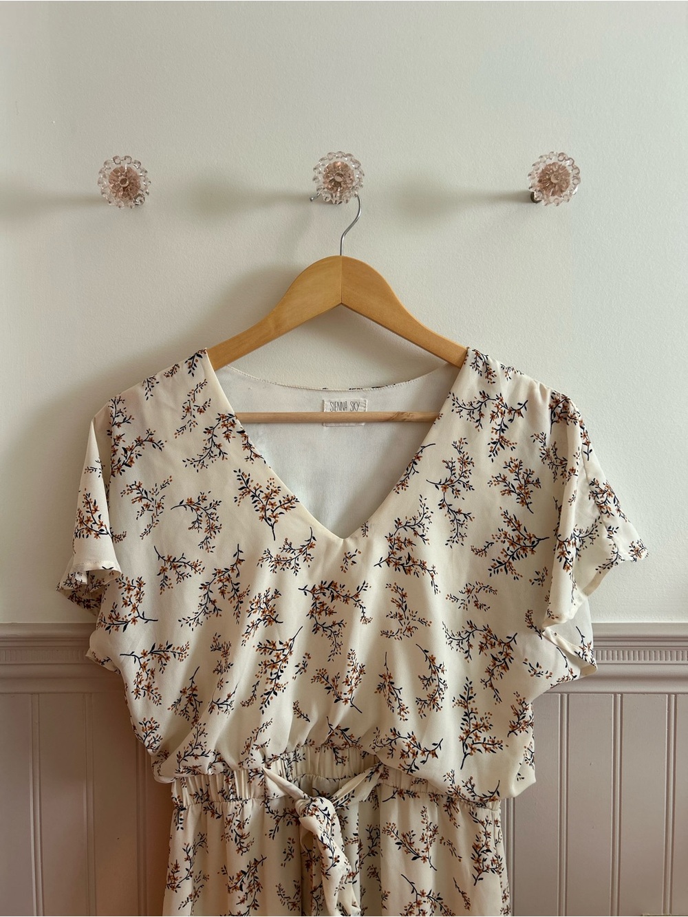 Sienna Sky Cream Midi Dress with Brown & Black Floral Print